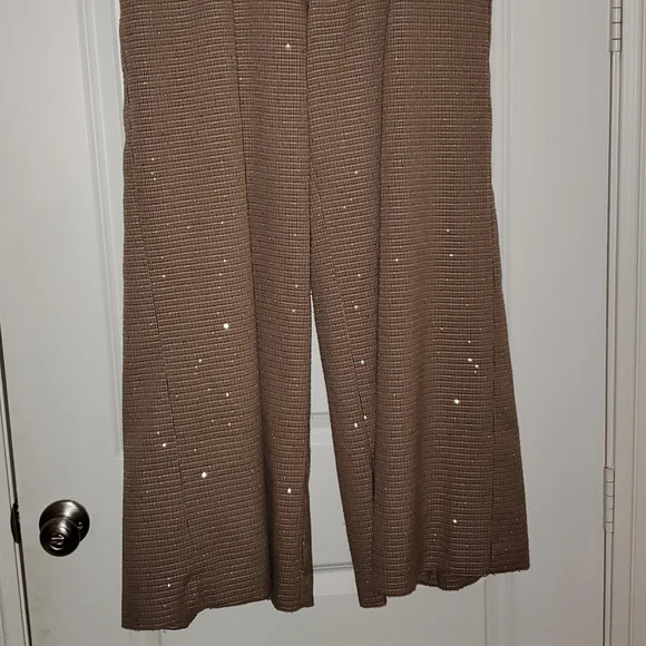 Maeve 18W, Plaid, Rhinestone, Anthropologie Tan Wide Leg Pants - Picture 7 of 8